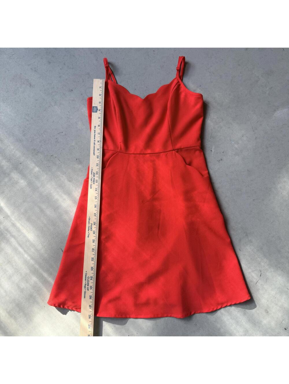 Red Scalloped Dress With Pockets Size Small - Picture 6 of 8